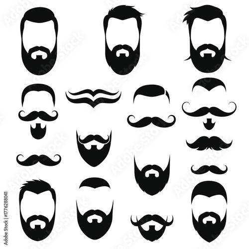 Beard and mustache styles. male facial hair icon set. Vector