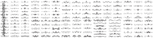 set of Decorative Text Divider and Border Collection Vector. Hand Drawn Vintage Flourish. Vector Black silhouettes. with white background