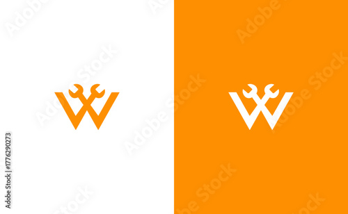 Letter w logo featuring a wrench for repairs or maintenance concepts