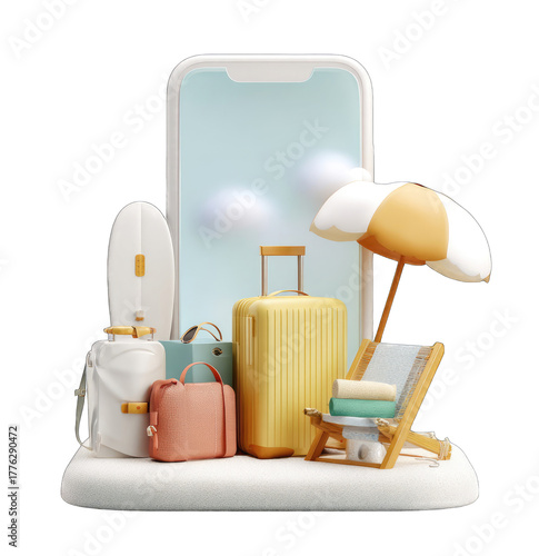 Wallpaper Mural 3D rendered smartphone displaying summer vacation items Torontodigital.ca