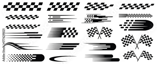 Racing Flag Vector Set Checkered Finish Line Design Elements