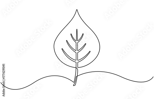 One line continuous leaves single line drawing.