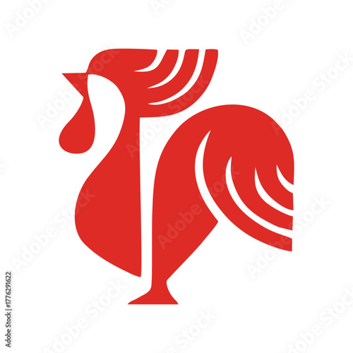 Stylized Red Rooster Mascot Logo Design Vector Icon
