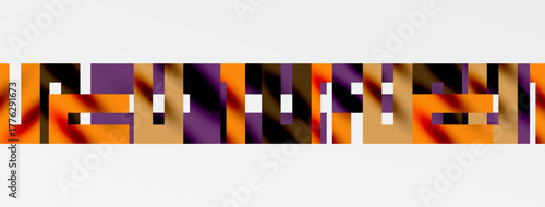 Abstract geometric pattern. Rectangles overlap, creating warm color variations. Minimalist design with orange, brown, purple hues.
