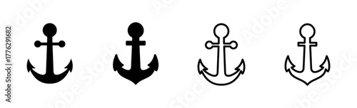 Anchor icon set. Anchor symbol logo. Anchor marine icon.