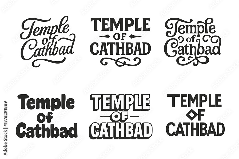Obraz premium Temple Lettering Variations. Temple of Cathbad. Set lettering. harmonious lettering variations of the same emblematic concept, each with different artistic