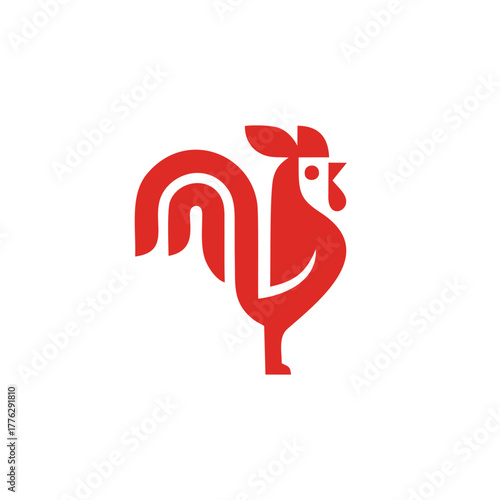 Stylized Red Rooster Mascot Logo Design Vector Icon