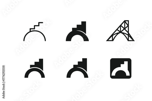 Social Mobility Logos. Social mobility. Set Logo of Social mobility: ascending steps across bridge. harmonious logo variations of the same emblematic concept,