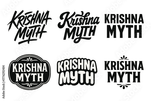 Krishna Lettering Variations. Krishna Myth. Set lettering. harmonious lettering variations of the same emblematic concept, each with different artistic