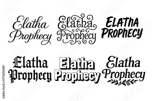 Diverse Lettering Styles. Elatha Prophecy. Set lettering. harmonious lettering variations of the same emblematic concept, each with different