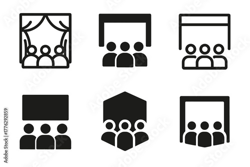 Immersive Theater Logos. An immersive theater experience where the audience is part of the performance. Set Logo of An immersive theater experience where the