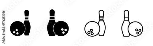 Bowling icon set. bowling ball and pin icon. bowling pins