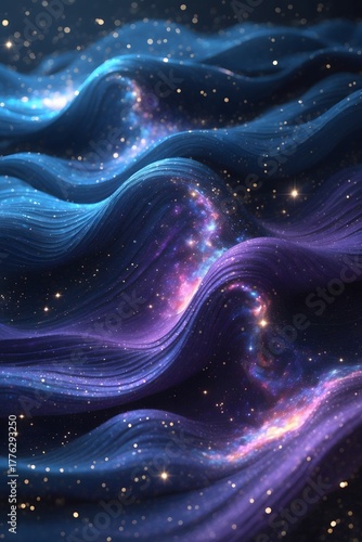 Galaxy expansion concept with abstract space waves and shimmering celestial light