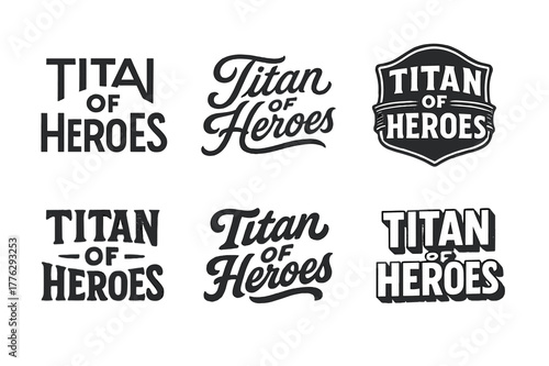 Typography Grid Artistry. Titan of Heroes. Set lettering. harmonious lettering variations of the same emblematic concept (Abstract geometric letterforms,