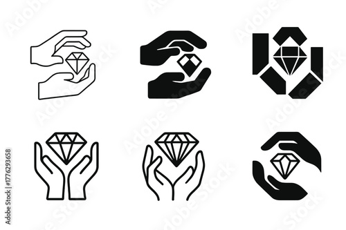 Artisan Logo Variations. Artisan craftsmanship. Set Logo of Artisan craftsmanship: jeweler?s hands shaping gem. harmonious logo variations of the