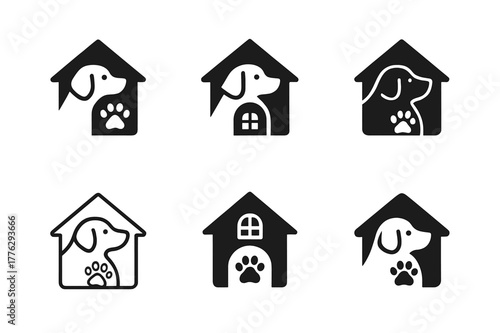 Pet-Friendly Travel Logos. Pet-friendly travel destinations. Set Logo of Pet-friendly travel destinations: Hotel. harmonious logo variations of the same