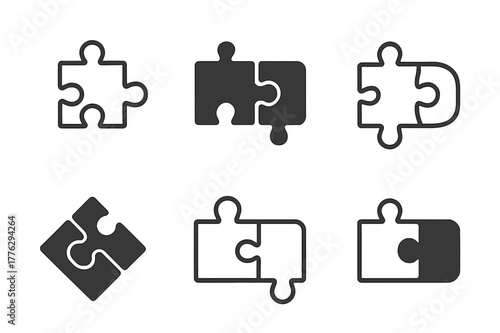 Coaching Puzzle Logos. Conflict resolution in coaching. Set Logo of Conflict resolution in coaching: puzzle pieces fitting together. Icon set. harmonious logo