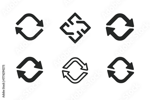 Workplace Logo Variations. Workplace collaboration. Set Logo of Workplace collaboration: connected arrows forming a loop. Icon set. harmonious logo variations