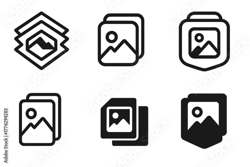 Artistic Logo Variations. Creating digital art and graphic design. Set Logo of Creating digital art and graphic design: layers panel with image icon. Icon set.