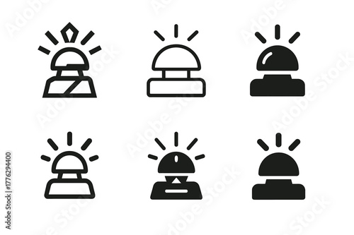 Diverse Quiz Logos. Live quiz show. Set Logo of Live quiz show: buzzer button. harmonious logo variations of the same emblematic concept, each with different