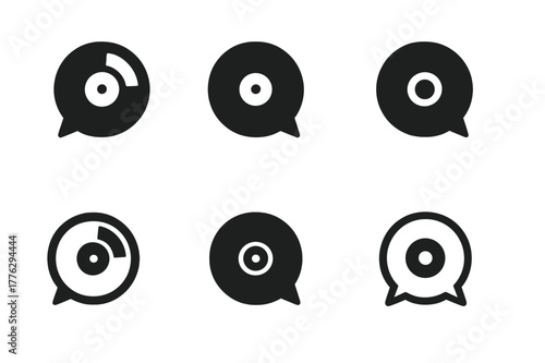Podcast Evolution Icons. The rise of podcasts and their cultural impact. Set Logo of conversation bubbles forming record: Abstract geometric, Iconic shape,
