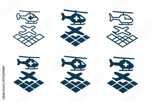 Rescue Operations Emblem. Helicopters and aircraft involved in rescue operations. Set Logo of helicopters and aircraft involved in rescue operations: SAR