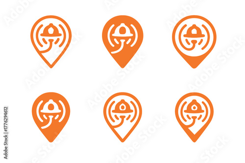 Firefighter Tech Logos. Firefighters and emergency services working with technology. Set Logo of firefighters and emergency services working with technology: