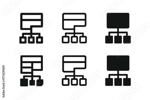 OOP Logo Variations. Object-oriented programming (OOP) chart. Set Logo of OOP: UML diagram. Icon set. harmonious logo variations of the same emblematic