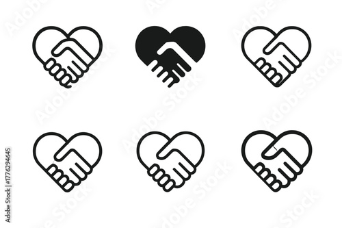 Empathy Connection Logos. Empathy in romantic relationships and building strong friendships. Set Logo of empathy and connection: handshake in heart frame. Icon