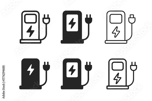 Smart City Logo Variations. smart city technologies. Set Logo of smart city technologies: EV charging station with plug. Icon set. harmonious logo variations