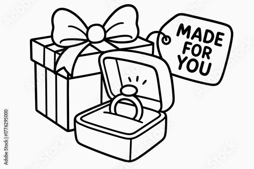 Jewelry Box Coloring Page. Gift box presentation children?s coloring book illustration, outlined drawing, a small open jewelry box with a ribbon and a simple