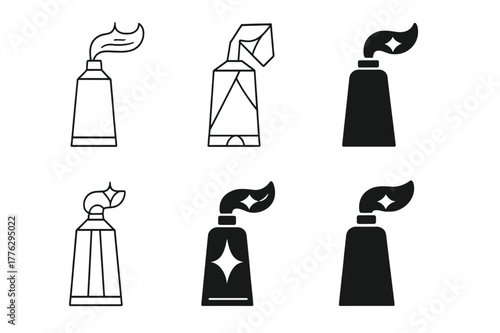 Toothpaste Logo Variations. Toothpaste tube. Set Logo of Toothpaste tube: cap-off toothpaste with shining stripe. Icon set. harmonious logo variations of the