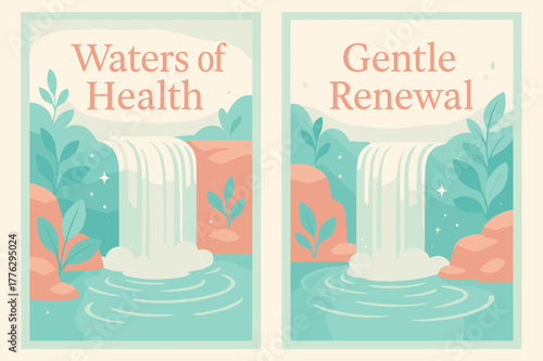 Healing Spring Banners. Healing Spring. Two vertical A6 banners with safe margins, centered composition, no elements touching edges, pastel, turquoise and