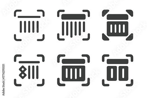 Diverse Logo Designs. Using a document scanner. Set Logo of Document scanning: QR or barcode scanning icon. Icon set. harmonious logo variations of the same