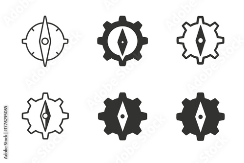Career Development Icons. Creating an effective career development plan. Icon set. Set Logo of creating an effective career development plan: compass and gear