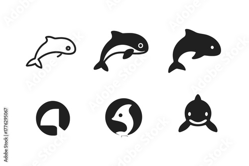 Vaquita Logo Variants. Endangered species. Set Logo of Endangered species: Vaquita porpoise. Icon set. harmonious logo variations of the same emblematic