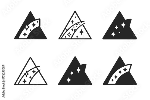 Milky Way Logos. Milky Way crossing. Set Logo of Milky Way crossing: star band through triangle. harmonious logo variations of the same emblematic concept,