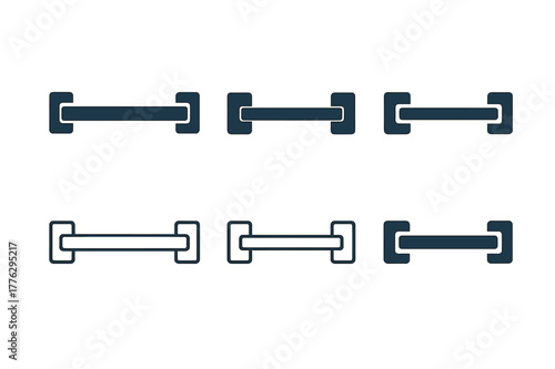 Towel Rack Logos. towel rack bar. Set Logo of towel rack bar: minimalist floating bar with hidden mounts. Icon set. harmonious logo variations of the same