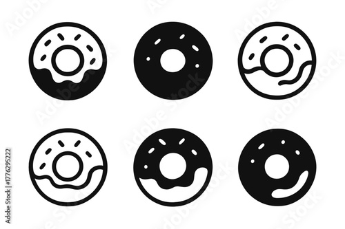 Forgotten Snack Logos. Finding a forgotten treat or snack in your pantry. Set Logo of Forgotten treat: donut with glaze. Icon set. harmonious logo variations