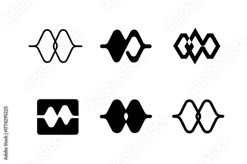 Musical Genre Icons. Genre blending in music. Icon set. Set Logo of genre blending in music: overlapping sound waves. harmonious logo variations of the same