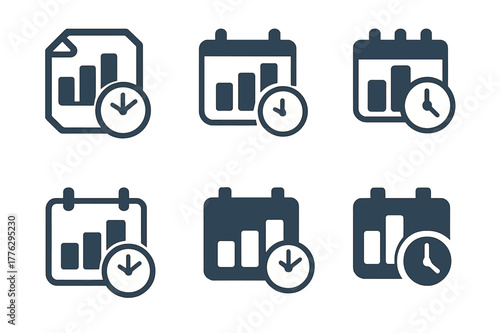 Productivity Planning Logos. Planning a productive day with specific time slots for tasks. Set Logo of Planning a productive day with specific time slots for