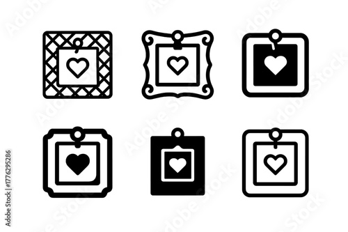 Family Vision Logos. Creating a family vision board. Icon set. Set Logo of creating a family vision board: motivational quote pinned on a decorative board.