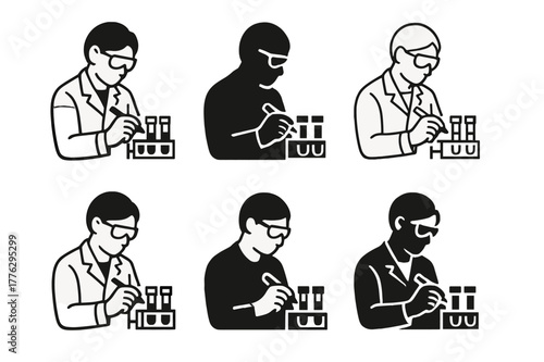 Laboratory Logo Concepts. Laboratory assistants performing hands-on tasks. Set Logo of Laboratory assistants performing hands-on tasks: labeling sample vials