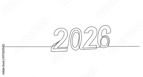 One continuous line art drawing happy new year 2026