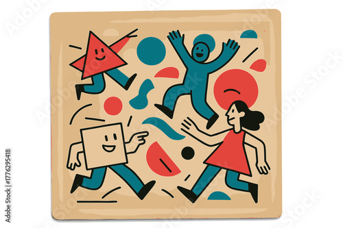 Nostalgic Geometric Photo. Dusty Photograph. Close-up of a dusty sepia photograph with floating abstract geometric shapes and soft light, warm and nostalgic