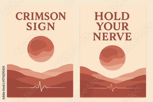 Blood Moon Banners. Blood Moon Omen. Two vertical A6 banners with safe margins, centered composition, no elements touching edges, pastel, maroon and cream,