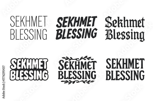 Diverse Lettering Harmony. Sekhmet Blessing. Set lettering. harmonious lettering variations of the same emblematic concept, each with different artistic