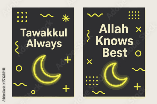 Trust & Reliance Banners. Trust & Reliance. Two vertical A6 banners with safe margins, centered composition, no elements touching edges, memphis, charcoal and