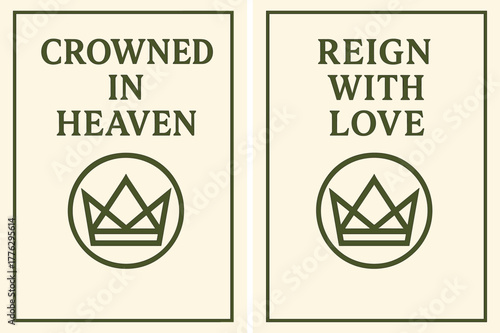 Geometric Coronation Banners. Celestial Coronation. Two vertical A6 banners with safe margins, centered composition, no elements touching edges, geometric,