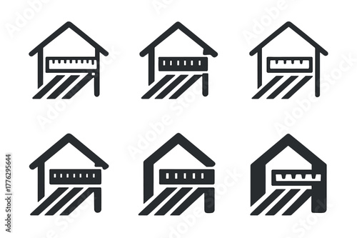 Attic Insulation Logos. Attic insulation. Set Logo of Attic insulation: measuring tape across joists. harmonious logo variations of the same emblematic